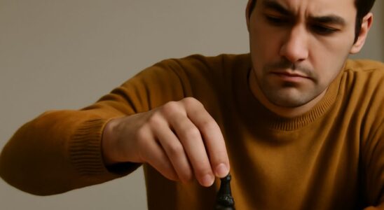 Chess player reviewing an annotated game beside a weekly training plan