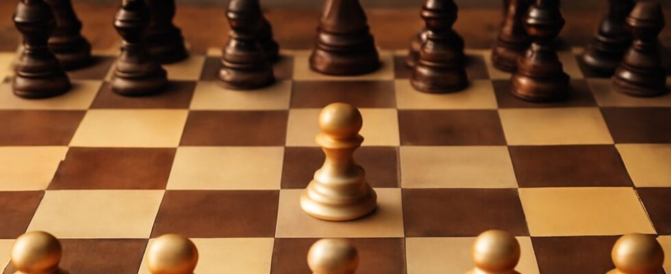 King's Gambit in chess: opening position after 2.f4, with White offering the f-pawn for central control and attacking chances.