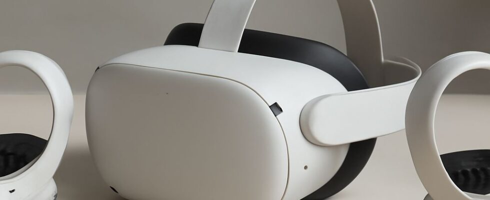Player exploring a colorful VR scene through a Quest headset