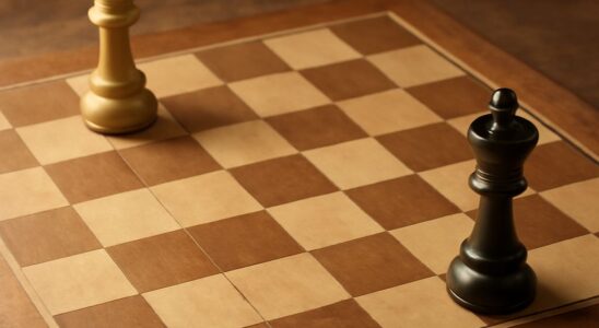 Chess board pieces arranged for a game