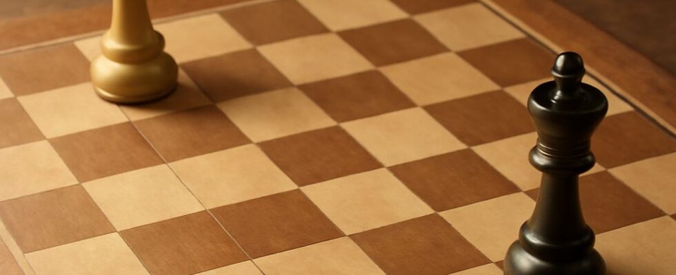 Chess board pieces arranged for a game