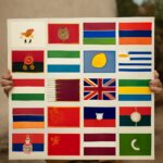 Various world flags on a quiz sheet