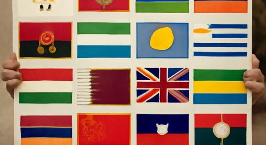 Various world flags on a quiz sheet